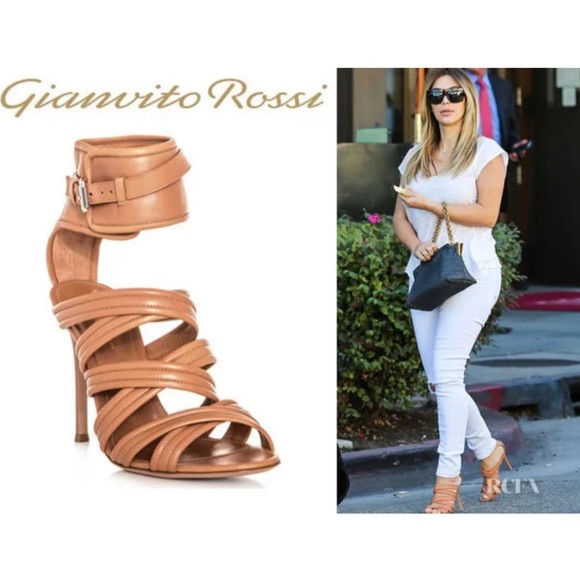 GIANVITO ROSSI Kim Kardashian Strappy Ankle Cuff Camel Heel Sandals - Picture 3 of 16